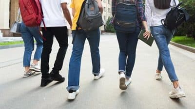 Students walking together on school campus